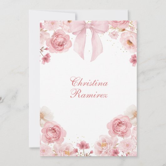 Pink Bow Coquette floral Sweet Sixteen Kaart (Achterkant)