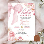 Pink Bow Coquette floral Sweet Sixteen Kaart