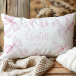 Pink Bow Coquette Girl Accent Kussen<br><div class="desc">Roze Bow Girl Schattige Kussen van de Kwekerij met aangepaste naam</div>