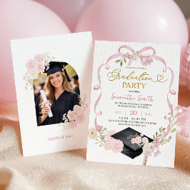 Pink Bow Coquette Girl Graduation Invitation Kaart