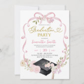 Pink Bow Coquette Girl Graduation Invitation Kaart (Voorkant)