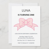 Pink Bow Coquette Girl Kids 1st Birthday  Kaart (Voorkant)