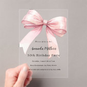 Pink bow coquette girl luxury clear birthday acryl uitnodigingen (Insitu (Draagbaar))