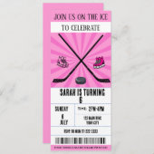 Pink Bow Coquette Ice Hockey Ticket Verjaardag Kaart (Voorkant / Achterkant)