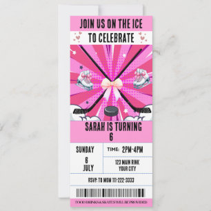 Pink Bow Coquette Ice Hockey Ticket Verjaardag Kaart