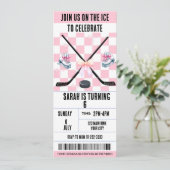 Pink Bow Coquette Ice Hockey Ticket Verjaardag Kaart (Staand voorkant)