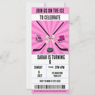 Pink Bow Coquette Ice Hockey Ticket Verjaardag Kaart