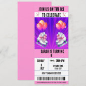 Pink Bow Coquette Ice Schaatsen Ticket Verjaardag Kaart (Voorkant / Achterkant)