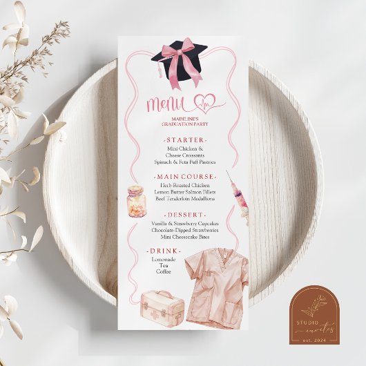 Pink Bow Coquette Nurse Medical Menu