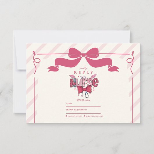 Pink Bow Coquette Nursing School Afstuderen RSVP Kaartje (Voorkant)