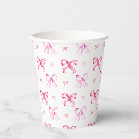 Pink Bow Coquette Pattern Vrijgezellenfeest Papieren Bekers (Voorkant)
