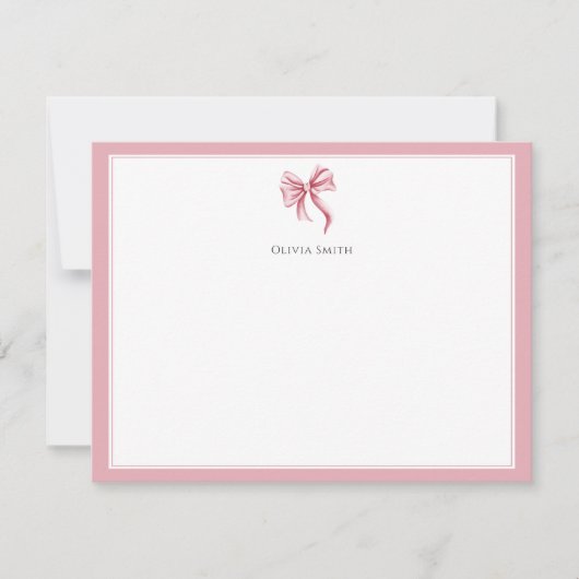 Pink Bow Coquette Personalized Notitiekaartje (Voorkant)