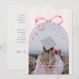Pink Bow Coquette Photo Graduation Party  Aankondiging