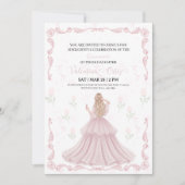 Pink Bow coquette Princess floral Quinceanera  Kaart (Voorkant)