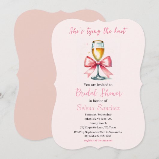 Pink Bow Coquette Prosecco Vrijgezellenfeest Kaart (Voorkant / Achterkant)