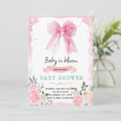 Pink Bow Coquette Quinceanera Invitation Kaart (Staand voorkant)