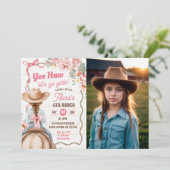 Pink Bow Coquette Rodeo Birthday with Photo Kaart (Staand voorkant)