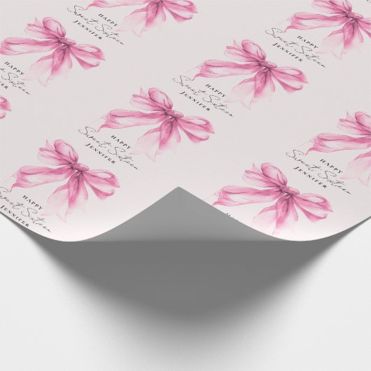 Pink Bow Coquette Script Sweet 16 Party Blush  Cadeaupapier (Hoek)