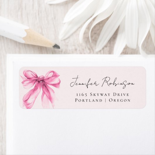 Pink Bow Coquette Script Sweet 16 Party Blush  Etiket (Insitu)