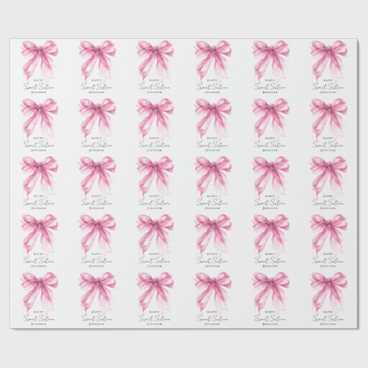 Pink Bow Coquette Script Sweet 16 Party Cadeaupapier (Vlak)