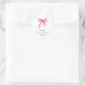 Pink Bow Coquette Script Sweet 16 Party Ronde Sticker (Tas)