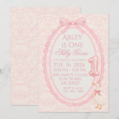 Pink Bow Coquette Silly Goose 1st Birthday Invitat Kaart (Voorkant / Achterkant)