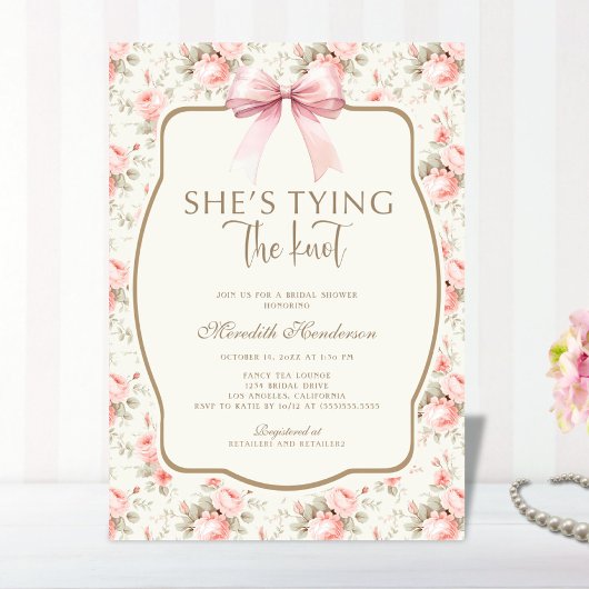 Pink Bow Coquette Tying the Knot Vrijgezellenfeest Kaart