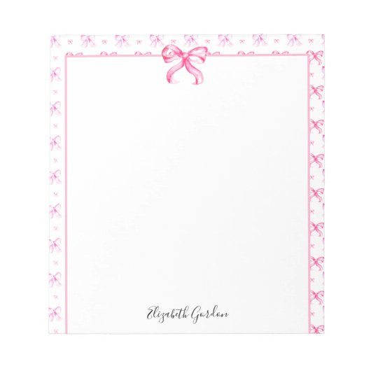 Pink Bow Coquette Watercolor Cute Custom Name Notitieblok (Voorkant)