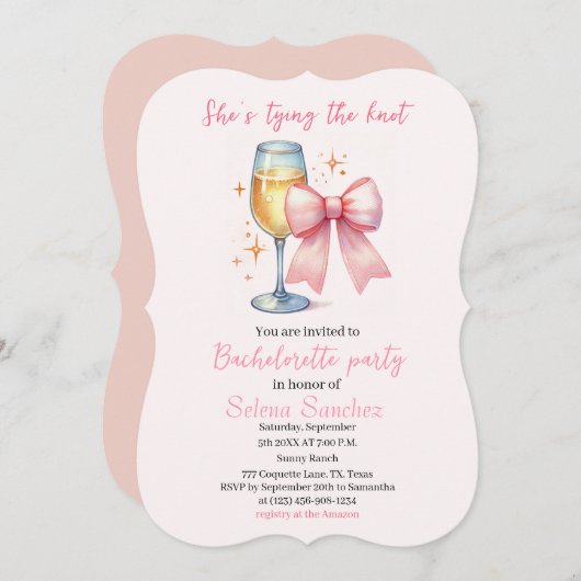 Pink Bow Coquette Waterverf vrijgezellenfeest Kaart (Voorkant / Achterkant)