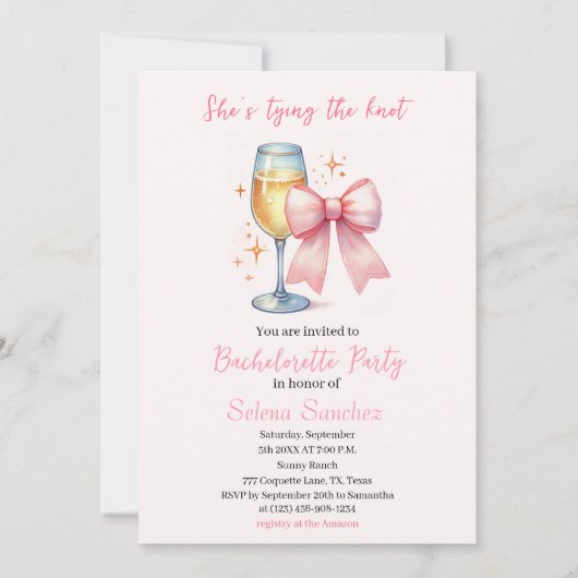 Pink Bow Coquette Waterverf vrijgezellenfeest Kaart (Voorkant)