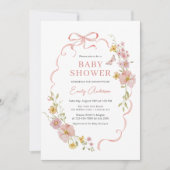 Pink Bow Coquette Wildflower Butterfly Baby shower Kaart (Voorkant)