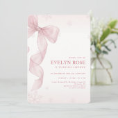 Pink Bow Coquette Winter 16th Birthday Party Kaart (Staand voorkant)