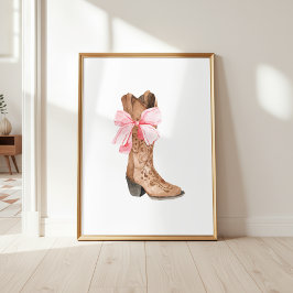 Pink Bow Cowgirl Boot Girly Western Wall Art Poster