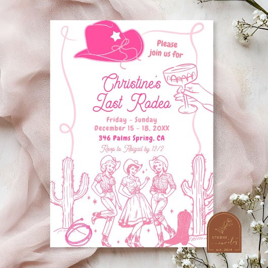 Pink Bow Cowgirl Laatste Rodeo Bachelorette Weeken Kaart