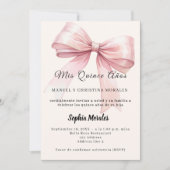 Pink bow cream elegant Quinceanera Kaart (Voorkant)