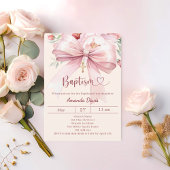 Pink bow cream florals girl Baptism Kaart
