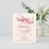 Pink bow cream girl elegant Baptism invitation (Staand voorkant)