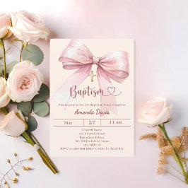 Pink bow cream girl elegant Baptism Kaart