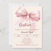 Pink bow cream girl elegant Baptism Kaart (Voorkant)