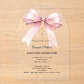 Pink bow cream girl First Communion arch Acryl Uitnodigingen (Voorkant)