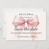 Pink bow cream Quinceanera Save the Date card (Voorkant)