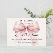 Pink bow cream Quinceanera Save the Date card (Staand voorkant)