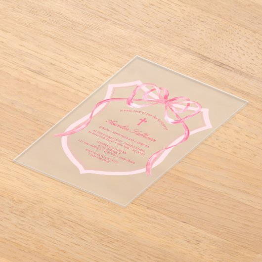 Pink Bow Crest doop Acryl Uitnodigingen (Laagn)
