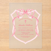 Pink Bow Crest doop Acryl Uitnodigingen (Voorkant)