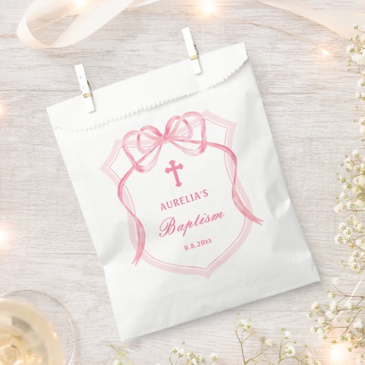 Pink Bow Crest doop Bedankzakje (Geknipt)