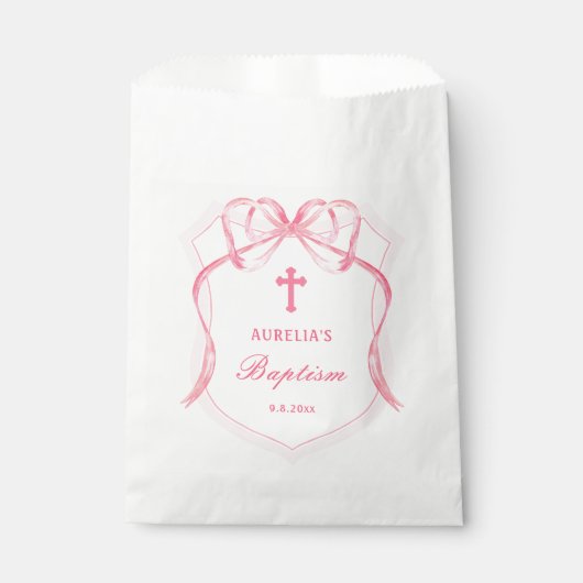 Pink Bow Crest doop Bedankzakje (Voorkant)