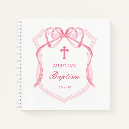 Pink Bow Crest doop gastenboek Notitieboek (Voorkant)