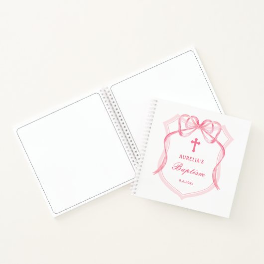 Pink Bow Crest doop gastenboek Notitieboek (Binnen)