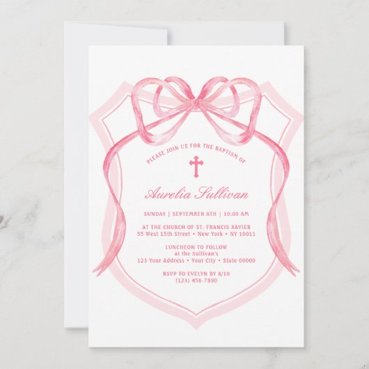 Pink Bow Crest doop Kaart (Voorkant)