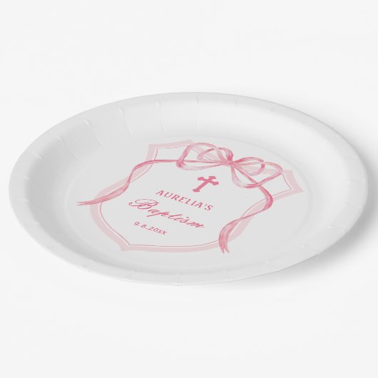 Pink Bow Crest doop Papieren Bordje (Gekanteld)